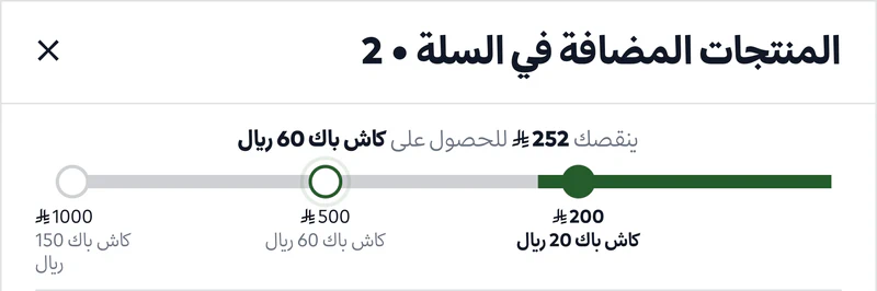 شريط مكافآت كاش باك متعددة المراحل داخل درج السلة في متجر ريفي